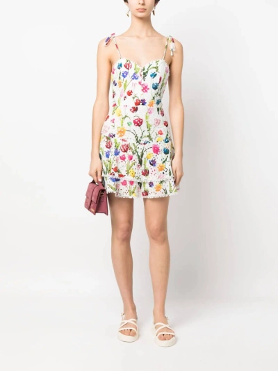 Alice And Olivia Rosette Floral-print Broderie Anglaise Cotton Mini Dress In Multi