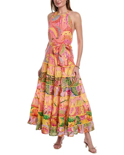 Farm Rio Mixed Prints Halter Maxi Dress In Pink