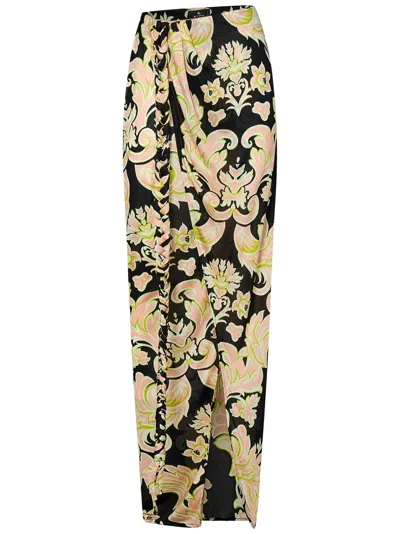 Etro Floral-print Sarong Skirt In Nero