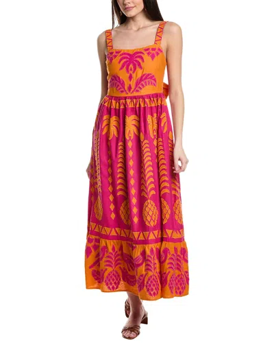 Farm Rio Pineapple Love Cutwork Linen-blend Maxi Dress In Orange