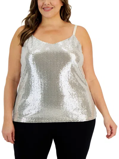 Anne Klein Plus Womens Metallic Lined Cami In Silver