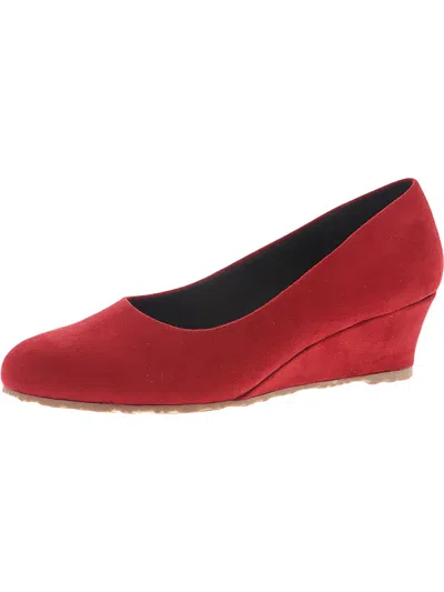 Beacon Bristol Womens Faux Suede Slip On Wedge Heels In Red