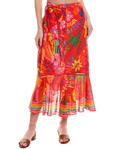 Farm Rio Good Vibes Wrap Skirt In Red