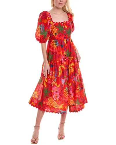 Farm Rio Good Vibes Swiss Dot Midi Dress In Red