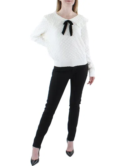 Cece Womens Cotton Pointelle Knit Pullover Sweater In White