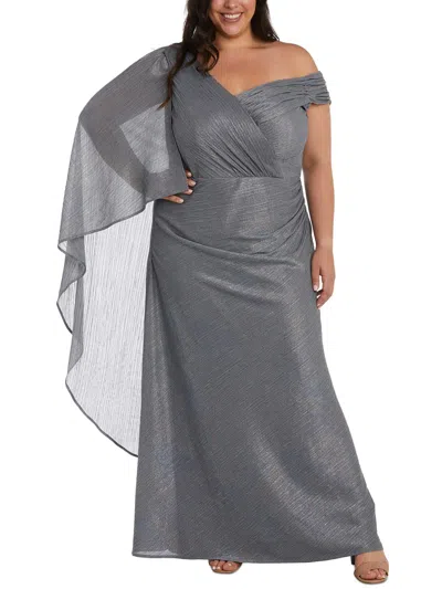Nw Nightway Plus Womens Crinkled Metallic Evening Dress In Grey