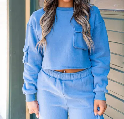 Bailey Rose Fresh Start Cropped Pullover In Vintage Blue