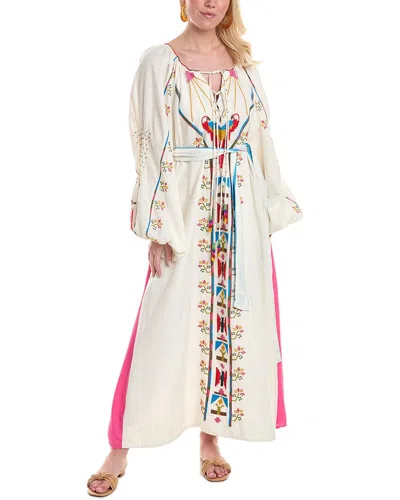 Farm Rio Macaw Linen-blend Maxi Dress In White