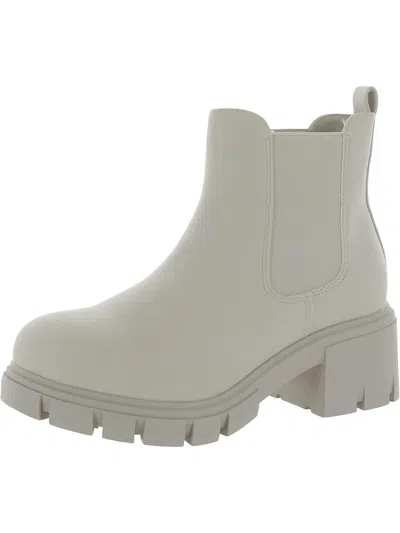 Mia Sueli Womens Faux Leather Lugged Sole Ankle Boots In White