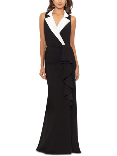 B & A By Betsy And Adam Petites Womens Satin Trim Tuxedo Evening Dress In Black