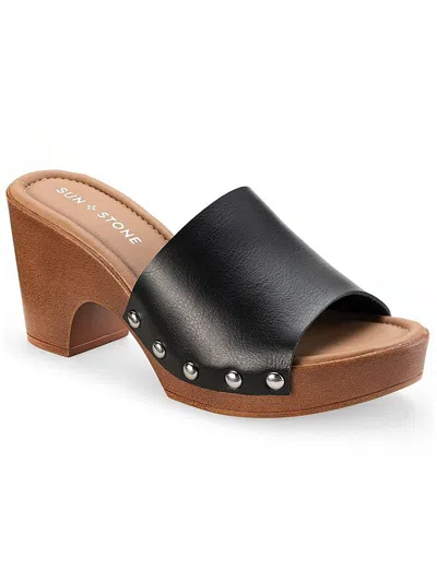 Sun + Stone Alinap Womens Leather Slip On Platform Sandals In Black
