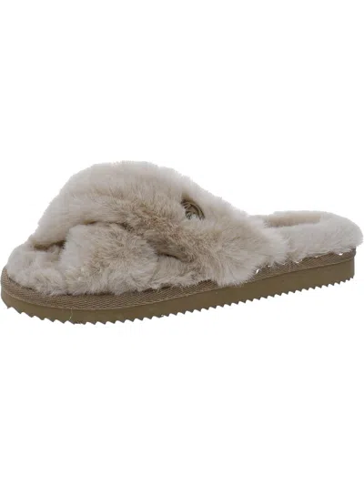 Michael Kors Lala Furry Womens Open Toe Slip On Slide Sandals In Brown