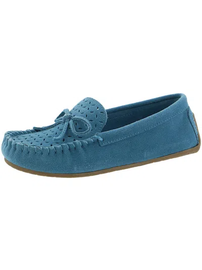 Minnetonka Skyla Womens Suede Slip On Driving Moccasins In Blue