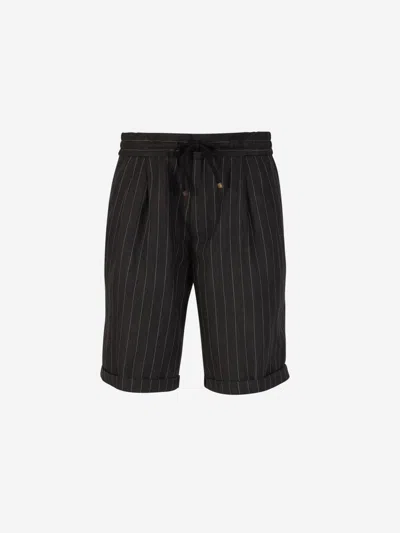 Brunello Cucinelli Striped Linen Bermuda Shorts In Striped Motif