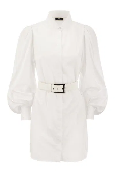 Elisabetta Franchi Cotton Poplin Shirt Minidress In White