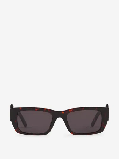 Palm Angels Havana Rectangular Sunglasses In Logo Engraved On The Temples