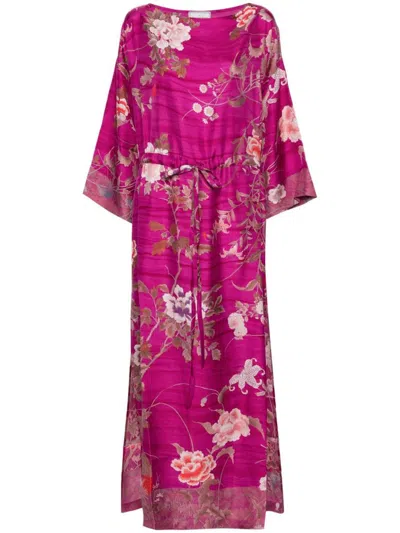 Pierre-louis Mascia Printed Silk Long Dress In Pink