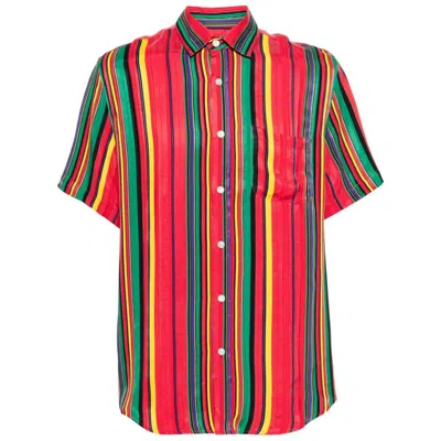 Portuguese Flannel Striped Short-sleeve Shirt In Red