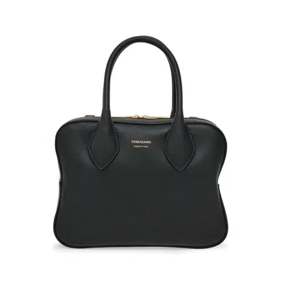 Ferragamo Logo Printed Handbag In Black