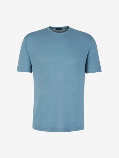 Zanone Flowing Linen T-shirt In Blau
