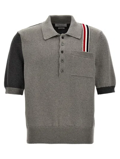 Thom Browne Fun Mix Jersey Stitch Polo Shirt In Gray