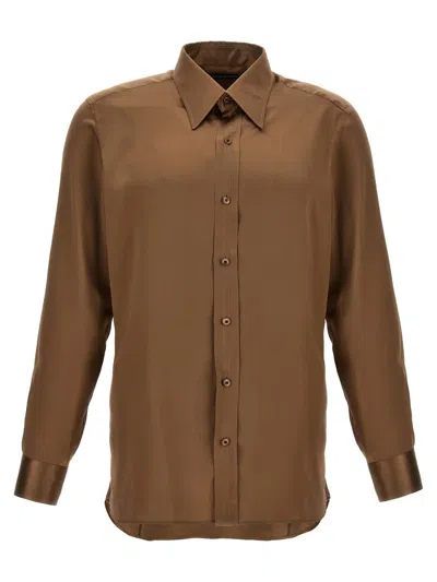 Tom Ford Charmeuse Shirt In Brown