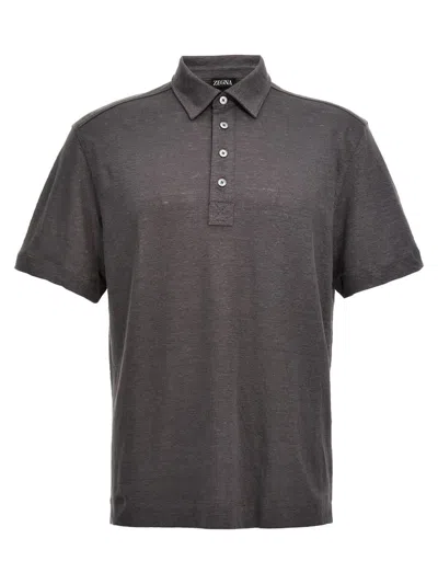 Zegna Linen Polo Shirt In Grey