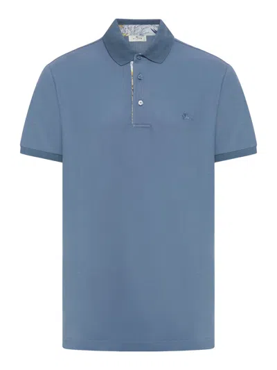 Etro Pegaso-embroidered Cotton Polo Shirt In Blue