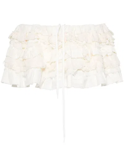 Miu Miu Slubbed Ruffled Mini Skirt In Neutrals