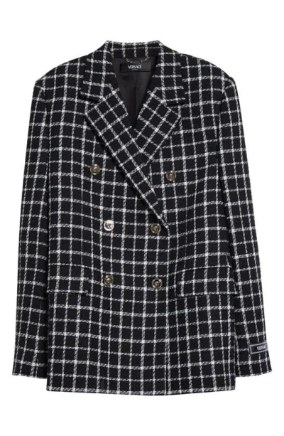 Versace Double-breasted Checked Wool-blend Tweed Blazer In Multicolor