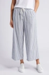 Caslon Stripe Drawstring Wide Leg Linen Blend Pants In Blue- Ivory Brianne Stripe