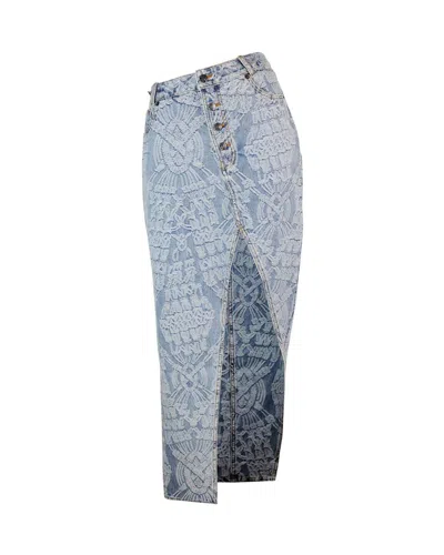 Daily Paper Womens Light Blue Settle Logo-pattern Split-hem Denim Maxi Skirt