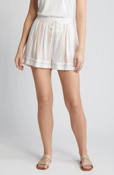 Caslon Stripe Linen Blend Drawstring Shorts In White- Tan Taylor Stripe