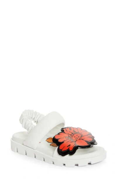 Christian Louboutin X Shun Sudo Button Flower Lug Slingback Sandal In W302 Bianco/ Lin Bianco