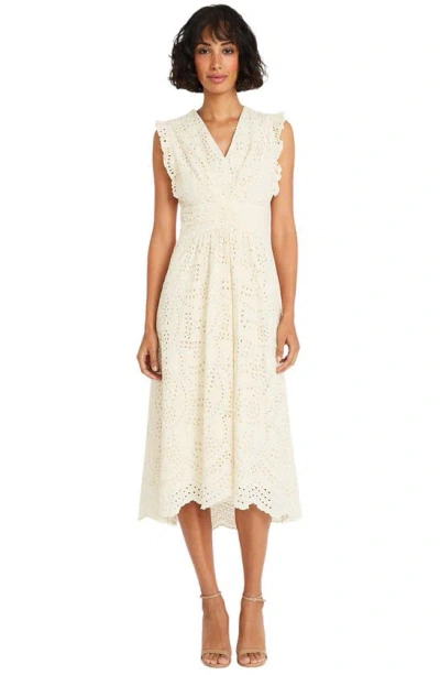 Maggy London Sleeveless Embroidered Eyelet Midi Dress In Ivory