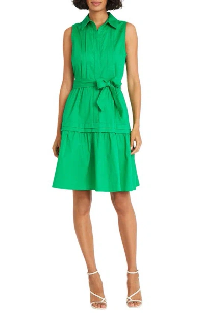 Maggy London Belted Sleeveless Shirtdress In Bright Green