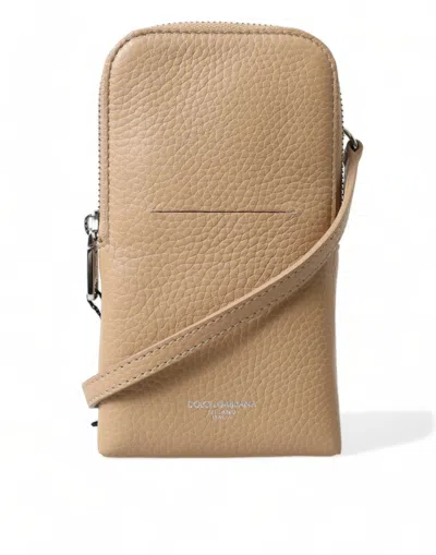 Dolce & Gabbana Beige Leather Purse Crossbody Sling Phone Bag In Brown