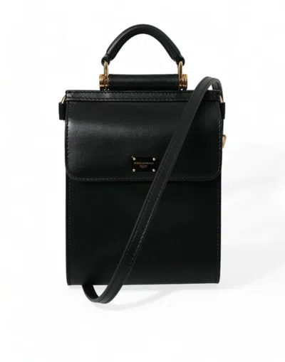 Dolce & Gabbana Black Calf Leather Logo Plaque Mini Crossbody Bag