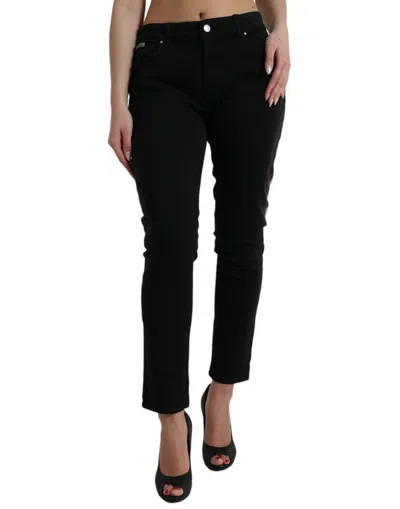 Dolce & Gabbana Black Grey Two Tone Denim Logo Skinny Jeans In Black And Grey