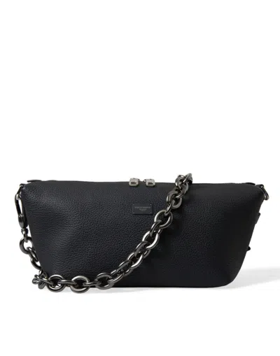 Dolce & Gabbana Black Leather Chain Strap Baguette Shoulder Bag