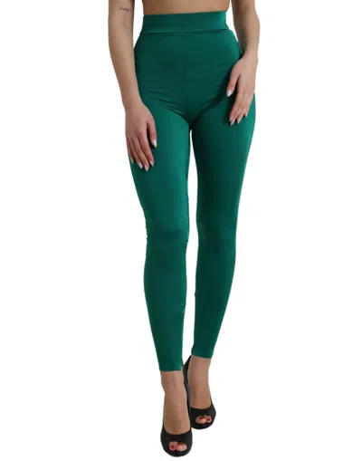 Dolce & Gabbana Green Nylon Stretch Slim Leggings Trousers