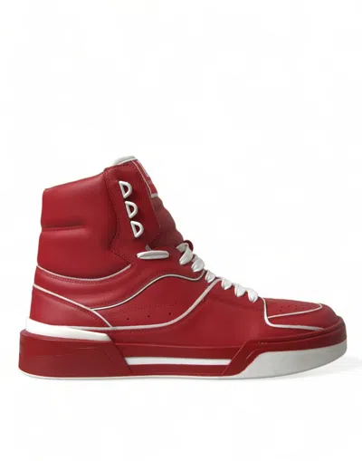 Dolce & Gabbana Red White Leather High Top Sneakers Shoes In White And Red