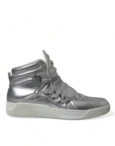 Dolce & Gabbana Silver Leather Benelux High Top Trainers Shoes