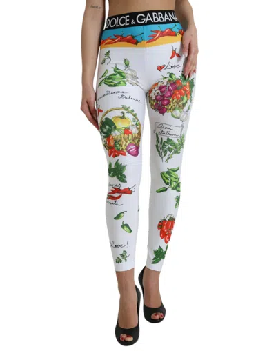 Dolce & Gabbana White Vegetables High Waist Leggings Trousers