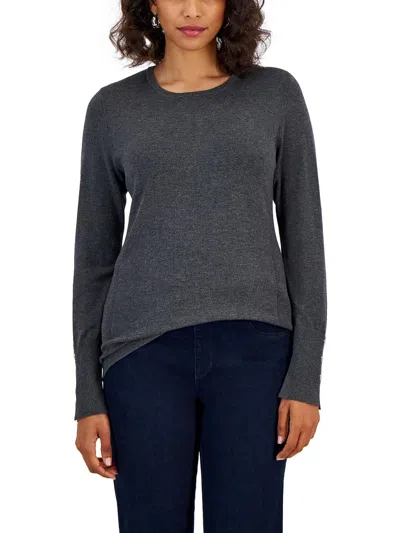 Jm Collection Womens Ribbed Pullover Crewneck Sweater In Grey