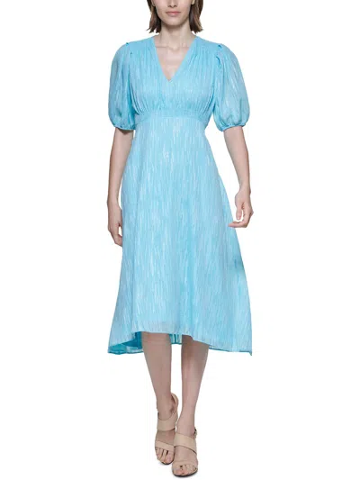 Calvin Klein Womens Metallic Calf Midi Dress In Blue