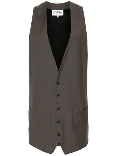 Mm6 Maison Margiela Oversized Wool Suiting Waistcoat In Grey