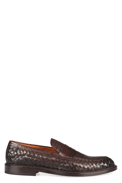 Doucal's Straw Leather Loafers In Brown