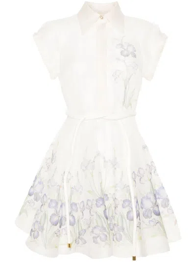 Zimmermann Natura Short Dress With Flowers In Blue
