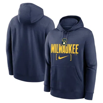 Nike Navy Milwaukee Brewers Club Slack Pullover Hoodie In Blue